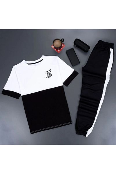 uyguntarz Weißes Unisex-Trainingsanzug-Set mit Fs-Aufdruck in Schwarz