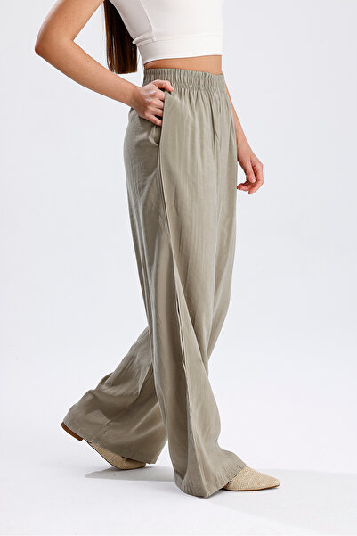 jöns since 1997 Women's Elastic Waist Soft Modal Fabric Wide Leg Draped Trousers