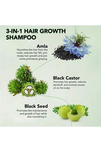 NOVA KISS 3 In 1 Shampoo With Castor Oil, Amla, Black Seed For Hair Growth, 300 ml