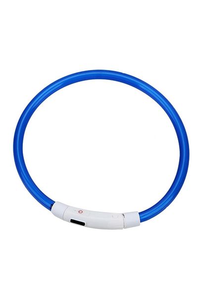 zola Zgarda LED USB pentru caini/pisici, 3 moduri iluminare, 55 cm, ajustabila, cauciuc, albastra