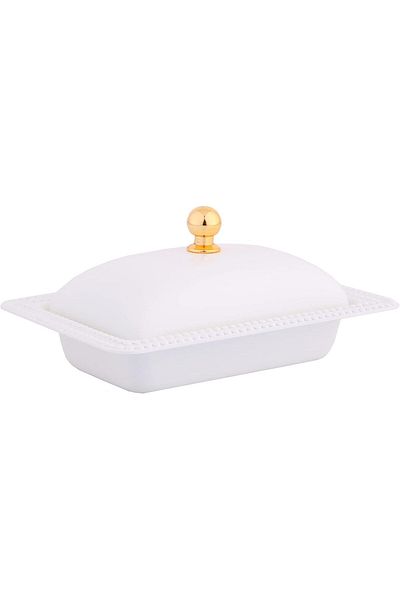 ALSAIF High-Quality Steel Bowl for Dates with Cover, 12.5 cm, White/Gold