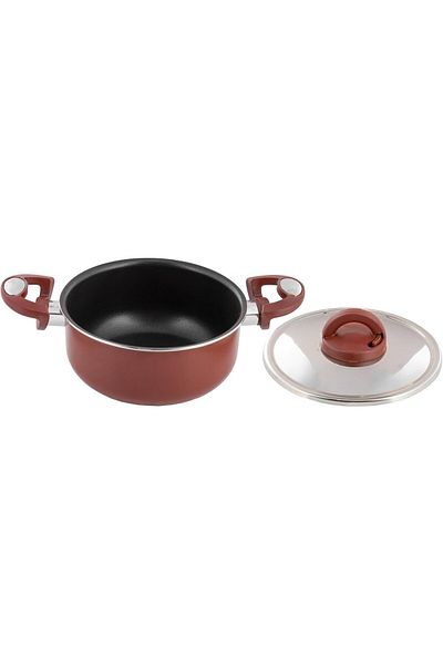 ALSAIF Vitro Non-stick Aluminum Cooking Pot With Stainless Steel Cover, Size: 30 Cm, Red Color