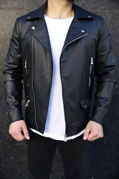 BASEL.CO Ανδρικό Slim Fit Premium New Biker Δερμάτινο Μπουφάν
