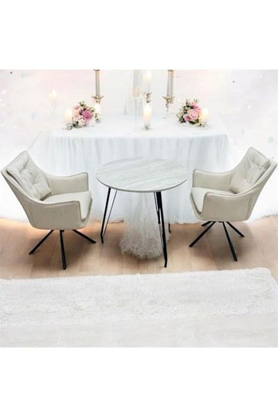 l'elefante 2-Seater Tea Table Set with Cushioned Chairs – Modern Wooden Coffee Table with Steel Frame – Com
