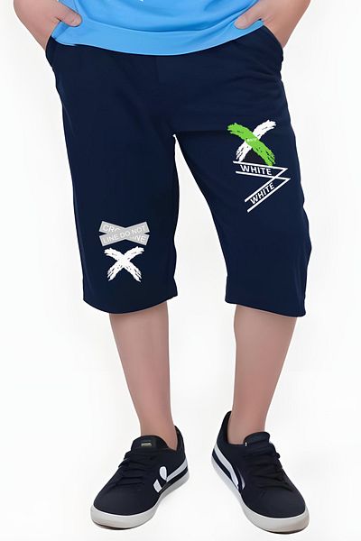 FYK KİDS Boy's Black Capri - Σορτς με στάμπα και Σετ βερμούδας