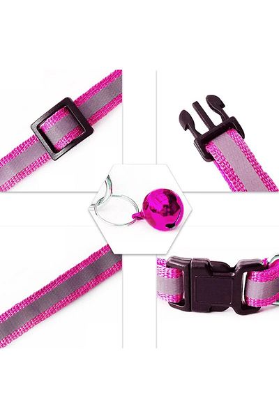 zola Zgarda reflectorizanta pentru caini/pisici, cu clopotel, reglabila, marime 21-33 cm, roz