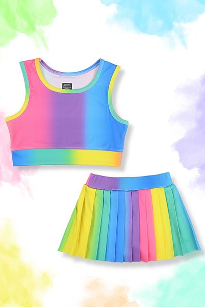 Beniizle Σορτς με μοτίβο Tie-Dye με φούστα Crop Girl's Sports Suit