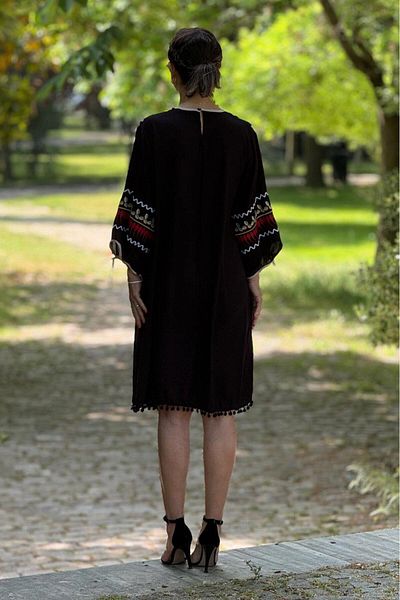Nevin Kaya Moda Ethnic Embroidered Black Dress - Laçin Design