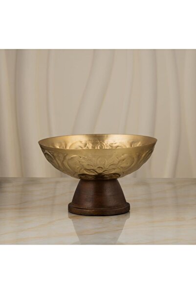ALSAIF Wooden Base Serving Bowl, It Can Be Used To Serve Salad, Pasta, Or Fruit,size: 19x19x11,color: Gold