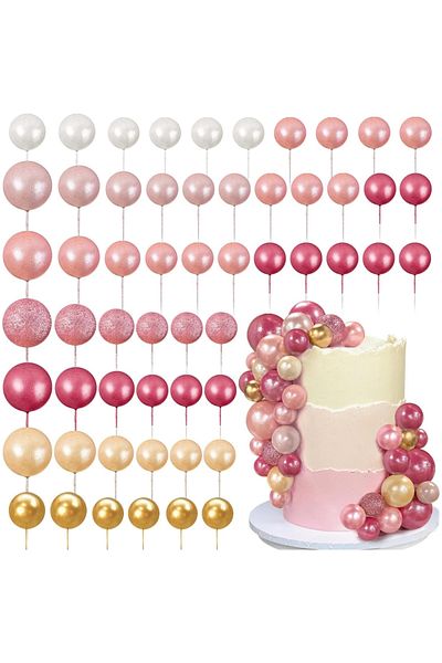 Choice Gold Rose 56 Pcs Ball Cake Picks Colorful Ball Shaped Cake Topper Pearl Balls Cupcake Cake Insert To