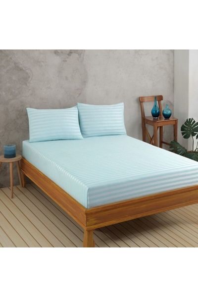 Enlora Home Set husa de pat cu elastic si 2 fete perna, bumbac 65% si poliester 35%, 160x200cm, verde menta cu d