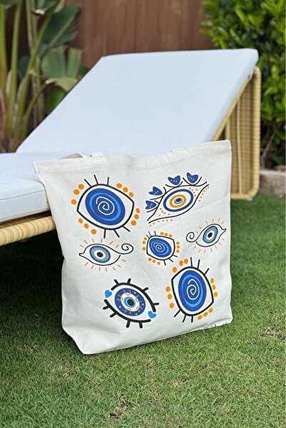Nevin Kaya Moda Blue Bead Patterned Cloth Bag