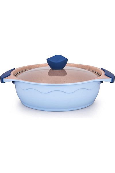 ALSAIF Non-stick Feta Cooking Pot With Glass Lid By Amirkook From , Size: 26 Cm, Blue