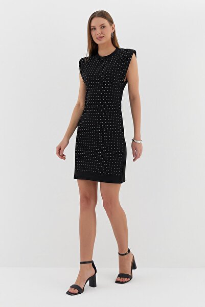 Shopping Shop Taş Baskılı Elbise SIYAH