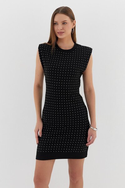 Shopping Shop Taş Baskılı Elbise SIYAH