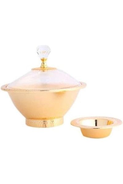 ALSAIF Acrylic Lid With Engraved Pattern Date Bowl And Seed Bowl By , 17.2 Cm × 8.8 Cm, Gold/clear