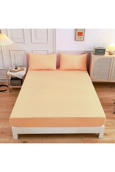 Bahar Tekstil Fitted sheet with elastic and 1 pillowcase, 100% cotton, 120 x 200 cm, Peach Beige