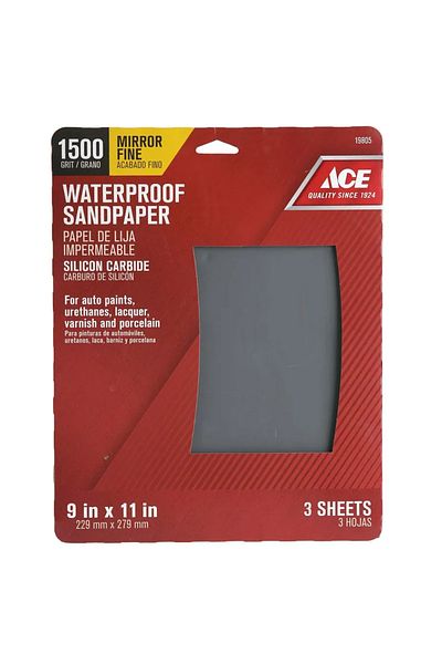ACE 1500 Mirror Fine Waterproof Sandpaper Sheets (Pack of 3, 22.9 x 27.9 cm)