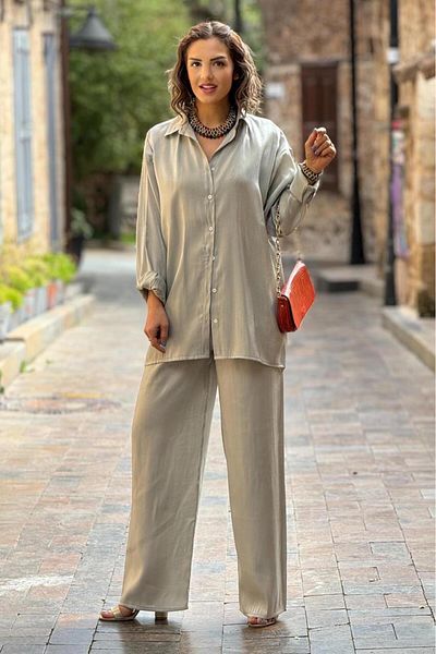 Nevin Kaya Moda Çağla Color Mono Viscose Trousers Tunic Double Set