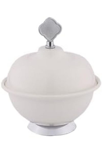 ALSAIF Metal Food Bowl For Dates With Lid By , Large Size, Ivory White Color, Iron, 1 Piece