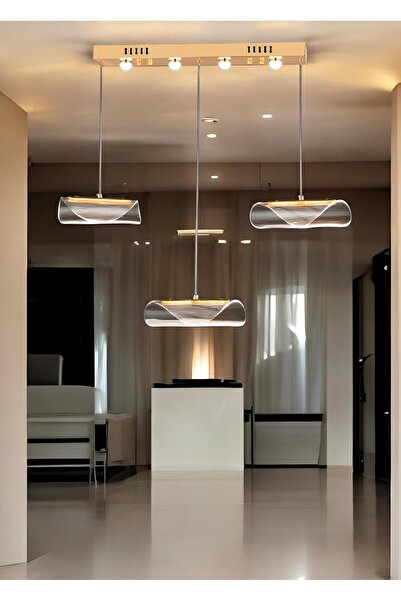 burenze Modern Tasarım Vegas Led Avize Üçlü Sıralı Ledli Gold Sarı