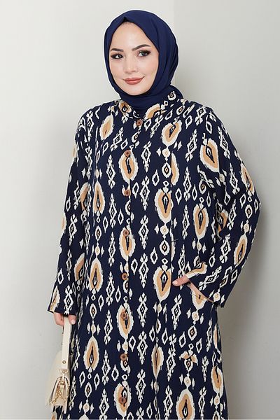 Bestenur Τονωμένο τουνίκ βισκόζης με σχέδιο 1516 - Navy Blue