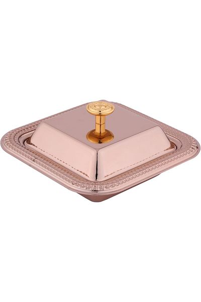 ALSAIF Date Bowl With Square Design By , Small Size, Golden Color, 1 Piece