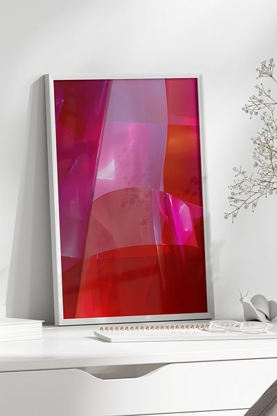 Home Red Abstract Poster with 3 Illustrations, Living Room Decor, Teen Room Decor, Unframed Poster