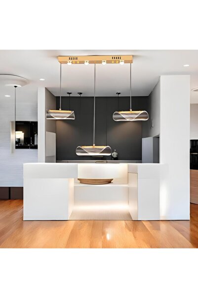 burenze Modern Tasarım Vegas Led Avize Üçlü Sıralı Ledli Gold Sarı