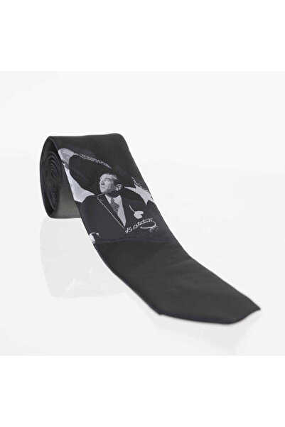 Gaffy Atatürk ve İmza Desenli Dokuma Siyah Kravat - AK-23