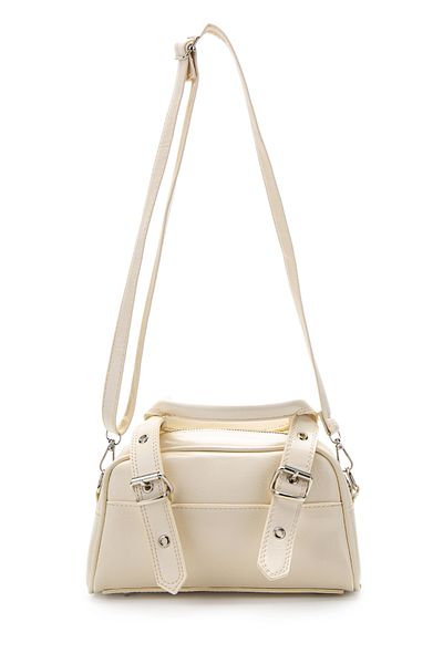 minebag Γυναικεία τσάντα χιαστί Ojos Cream Faux Leather με διπλή αγκράφα