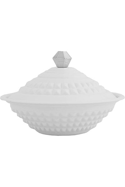 ALSAIF Steel Date Serving Dish With Lid By , Size: 13 Cm, Color: White/nickel