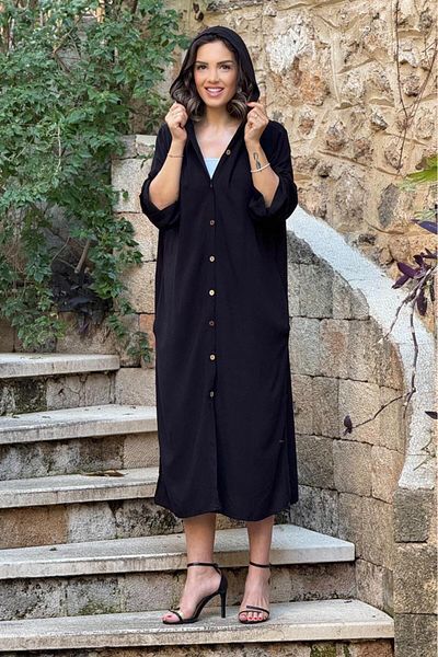 Nevin Kaya Moda فستان قميص أسود بقلنسوة
