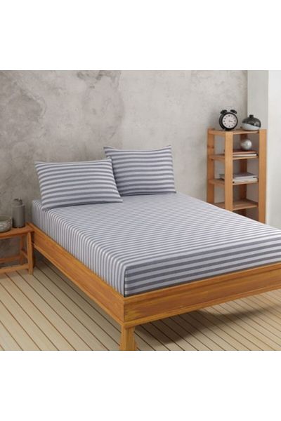 Enlora Home Bed cover set with elastic and 2 pillowcases, 65% cotton and 35% polyester, 160x200cm, light gray with d