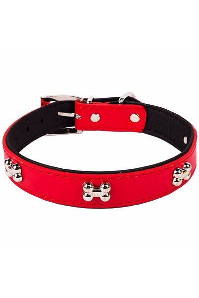 zola Zgarda pentru catei, ajustabila,rosie - detalii in forma de os, 50X2.5 cm