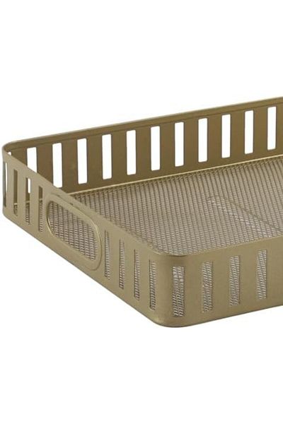 ALSAIF Rectangular Serving Tray With Side Handles Made Of Plastic For Coffee And Other Occasions, Golden Ma