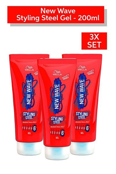 Wella جل تصفيف الشعر نيو ويف ستيل - جل تثبيت قوي للشعر لمدة 24 ساعة لتأثير تجميد فائق - 200 مل × 3