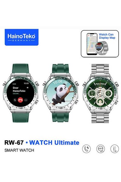 haino teko germany RW-67 Smart Watch with Circular AMOLED Screen, 3 Pairs of Straps, Wireless Charger, and Map Display