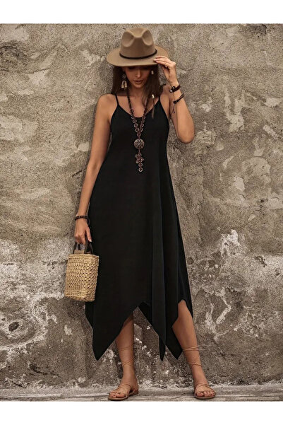 Viyamo Yeni Sezon Kadın Askılı V Yakalı Cep Detaylı Asimetrik Kesim Detaylı V...