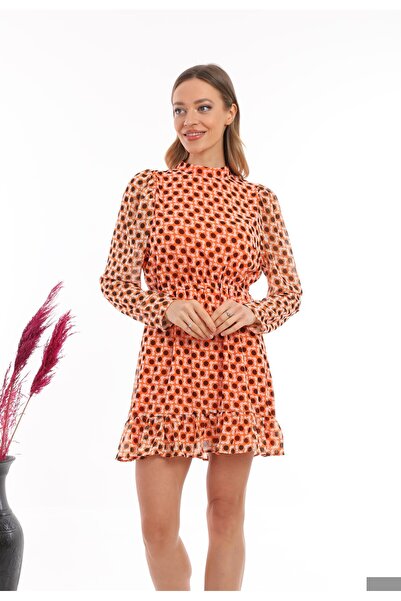 Miss Allos Жіноче плаття з сучасним візерунком, високим коміром, завуженим по...