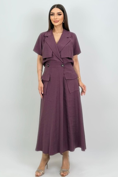 FEVER Kruvaze yakalı tencel elbise