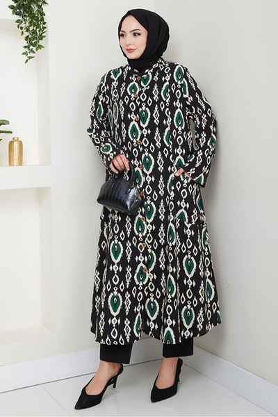Bestenur Desenli Dokuma Viskon Tunik 1516 - Yeşil