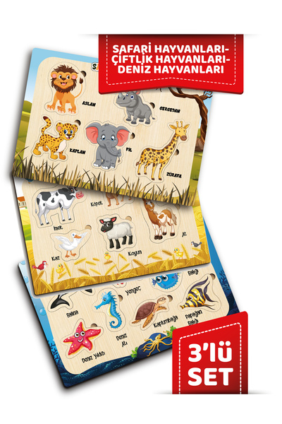 TIME TABLE Wooden Educational Tutorial Cute Set of 3 Farm Animals Ocean Lives...