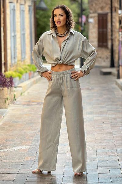 Nevin Kaya Moda Çağla Color Mono Viscose Trousers Tunic Double Set