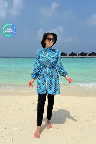 Ka Hijab Valen Tam Kapalı 2'li Tesettür Mayo - Mavi