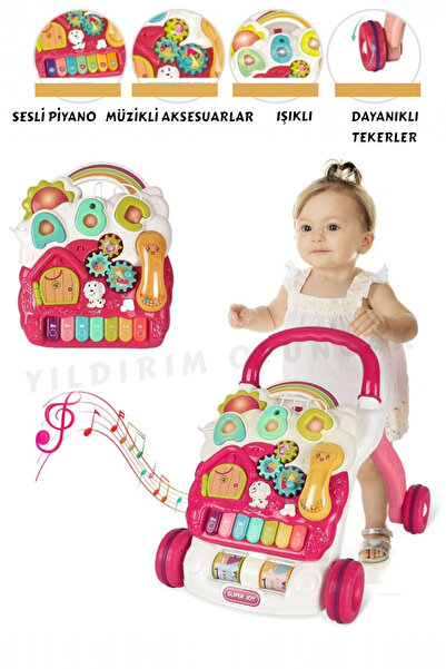 YILDIRIM OYUNCAK Sesli Işıklı Pilli Piyanolu 4in1 Turkuaz Bebek Yürüteci 43 c...