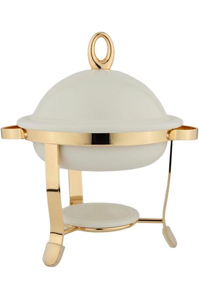 ALSAIF Iron Date And Seed Bowl With Gold Stand, Ivory