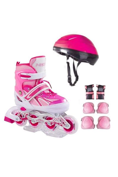berattoys Illuminated Children's Skates and Helmet Knee Pad Set Silicone Wheel Metal Body Adjustable Number 34/37