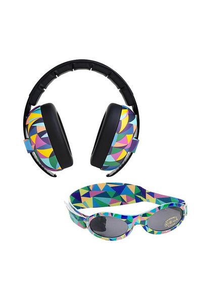 Banz Combo Pack, Baby Earmuffs UV Protection Sunglasses, 3-36 Months Kaleidoscope