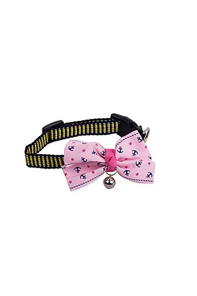 zola Zgarda pentru catei, ajustabila, din material textil negru, cu fundita roz si clopotel